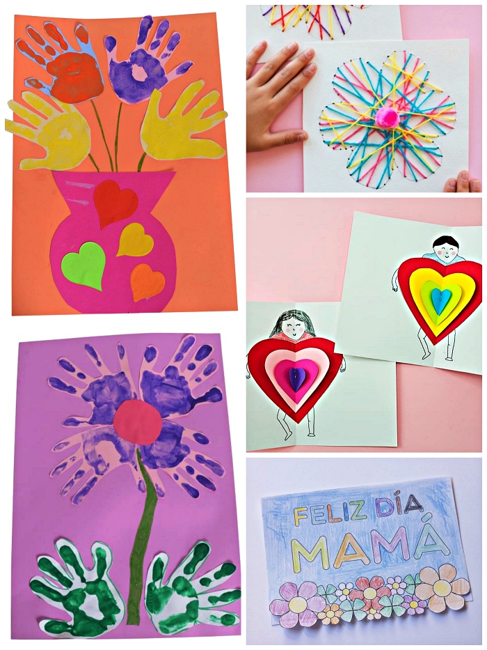modèles de cartes pour le fête des mères faites-mains, carte bonne fête maman avec empreintes de mains
