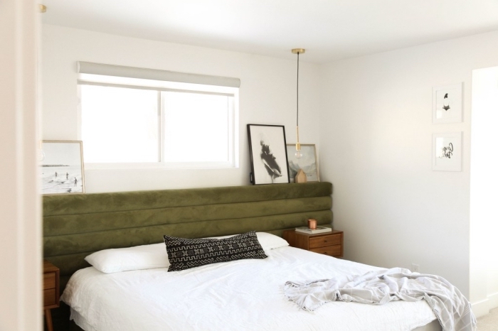 diy tete de lit a faire soi meme, comment réaliser une tête de lit sur le mur, décoration chambre à coucher minimaliste