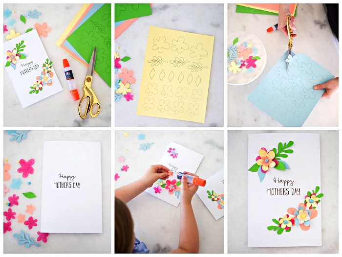 activité fête des mères à faire avec les enfants de l'école maternelle, carte pour la fête des mères décorée de fleurs en 3d à imprimer