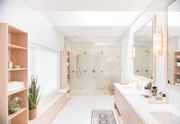 Bois rose nuance moderne salle de bain blanche, la plus belle salle de bain en bois et blanc