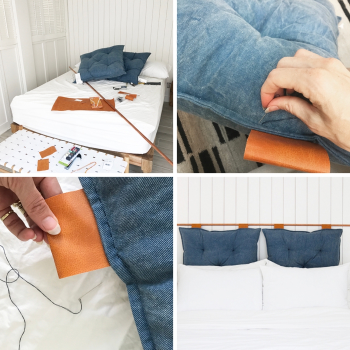 idee tete de lit fait main, exemple comment faire une tête de lit avec coussins, activité manuelle pour décorer la chambre ado
