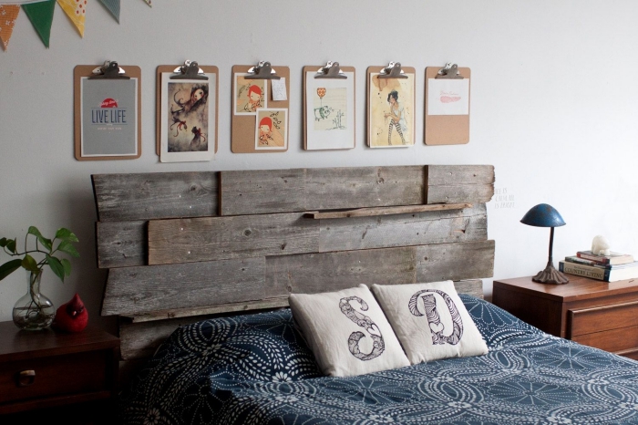 comment décorer une chambre à coucher ado, modèle tete de lit bois flotté ou brut à réaliser soi-même facile