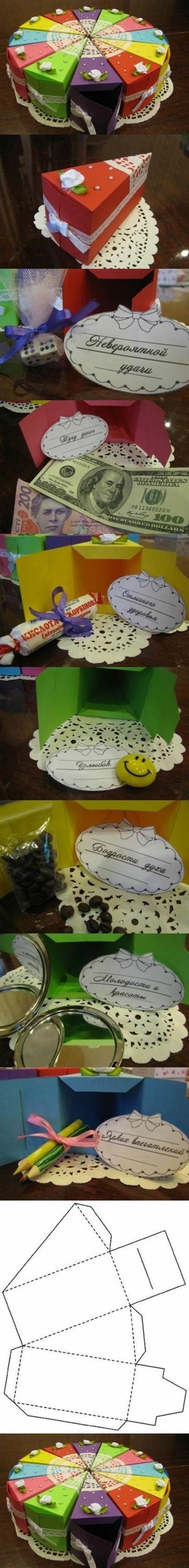 cadeau meilleure amie fait maison, idées cadeaux créatifs, DIY morceaux de gâteau colorés en papier scrapbooking