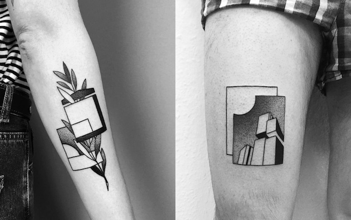 Géométrique tatouage minimaliste, idées comment se tatouer motif tatouage carrés géométriques, dessin tatouage phrase, idée comment se tatouer