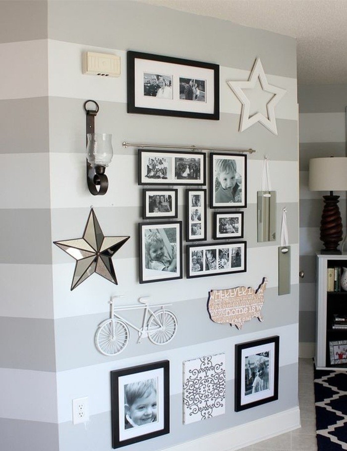 vélo blanc accroché au mur, étoile déco, bicyclette blanche, photos encadrées