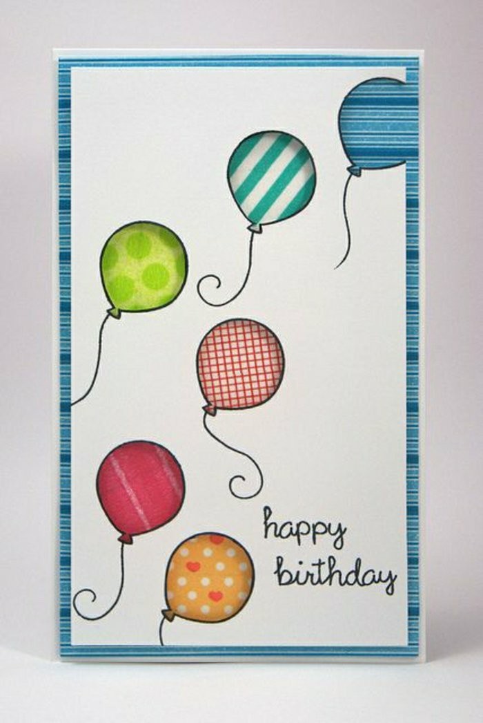 carte d'anniversaire petit garçon à motifs ballons tamponnés, idée de carte de voeux à faire soi même