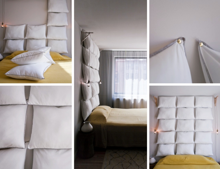 idée pour une tete de lit fait maison originale, comment décorer le mur au-dessus d'un lit dans la chambre à coucher