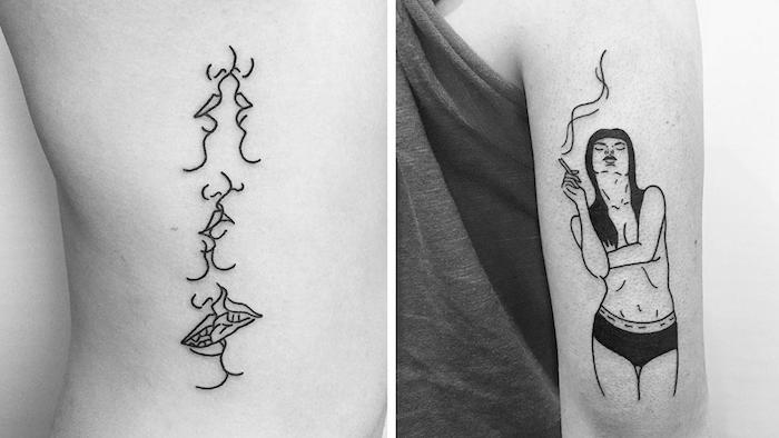 Inc noir swag image, phrase tatouage swag, tatouage original, thème dessin tatou, femme fumant et levres touchants 