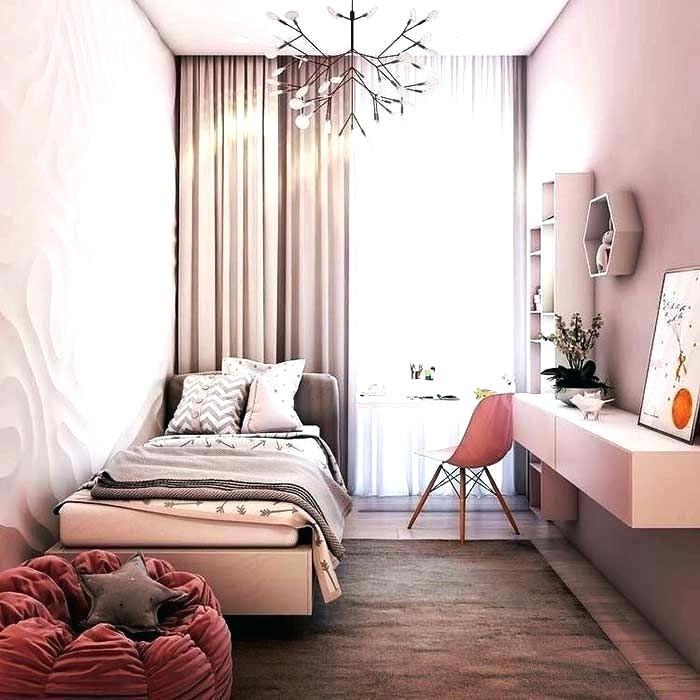 Petite chambre pour enfant fille, chambre 9m2, astuce rangement chambre étroite nordique style, peinture murale rose