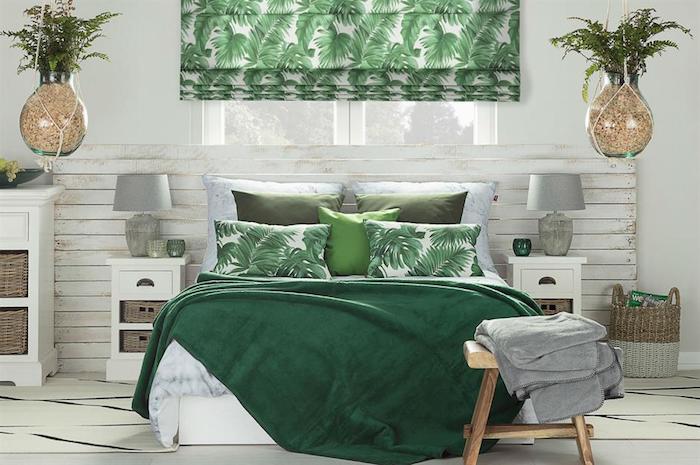 Vert et blanc chambre déco tropique thème, rangement livre, les meilleurs astuces rangement chambre insolite