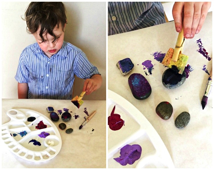 des galets aimantés personnalisés, aux couleurs de la galaxie à réaliser avec les enfants de l'école maternelle, idee fete des peres
