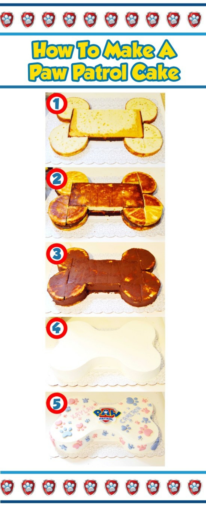 variante astucieuse pour faire un gâteau pat patrouille en form d'os et au glaçage chocolat