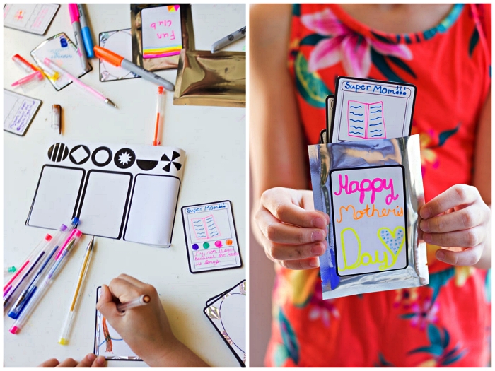idée de petit bricolage en papier pour la fête des mères, mini-carte de voeux à imprimer et à personnaliser
