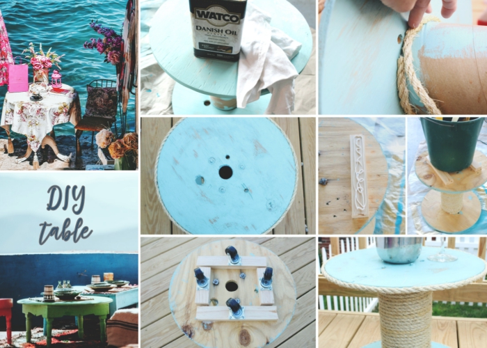 projet créatif pour faire une table sur thème marine, idée meuble recup avec peinture turquoise et corde marine