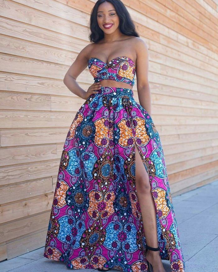 Bustier top court et jupe évasée ethnique, pagne africaine moderne, magnifique robe longue été, robe bohème longue fleurie, femme stylée