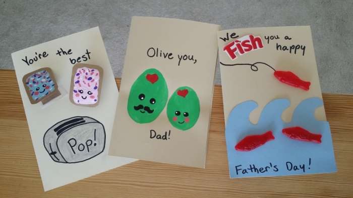 activité fete des peres, modèles de cartes DIY pour papa, exemple de carte fait main avec dessins et peintures faciles