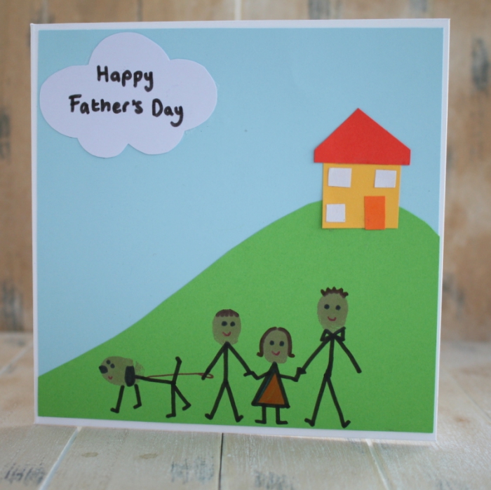 comment fabriquer une carte facile maternelle pour papa, modèle de carte en papier cartonné avec dessins famille