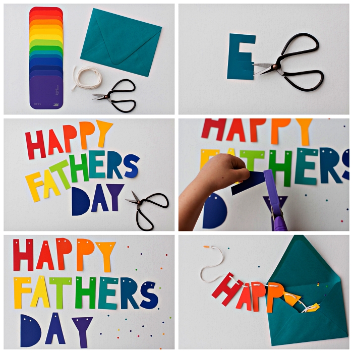 réaliser une guirlande bonne fête des pères aux couleurs de l'arc-en-ciel, guirlande fete des peres cadeau personnalisé à faire avec les enfants de l'école maternelle