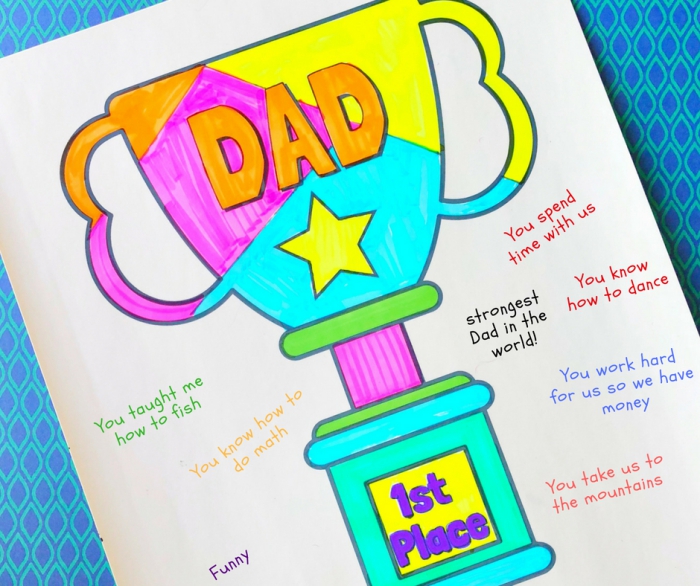 DIY carte fete des peres avec dessin coupe meilleur papa, exemple de carte à colorier pour la fête des pères