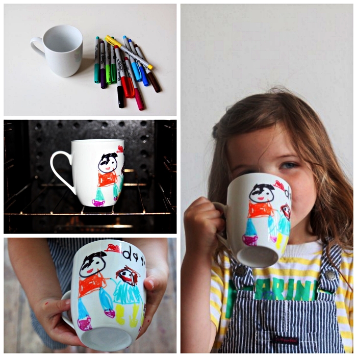 mug en céramique personnalisé avec dessin d'enfant papa et fille, bricolage fête des pères pour tout petit