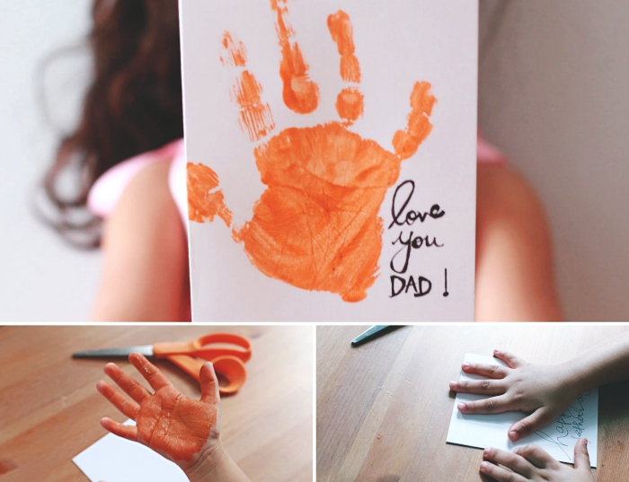 pas à pas pour faire une carte avec empreinte de main, idée bricolage fête des pères facile et rapide pour les petits