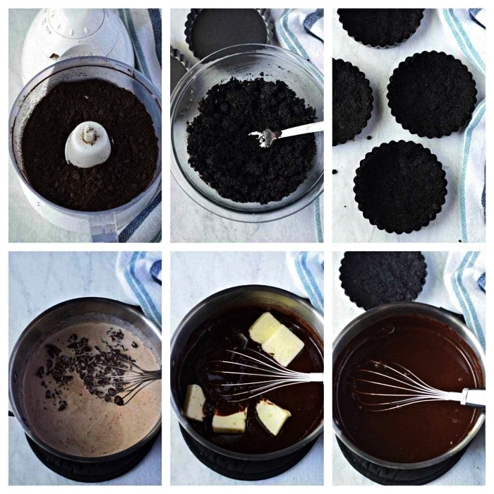 comment faire des tartelettes au chocolat faciles sans cuisson, recette illustrée étape par étape, tartelettes à base de biscuits oreo