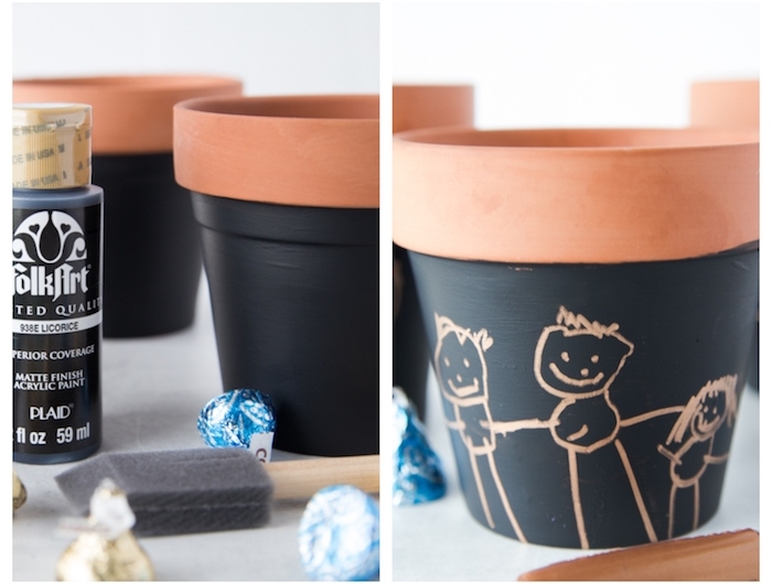 repeindre pots terracota de peinture tableau noir idee cadeaux fete des peres maternelle simples pot de bonbons diy