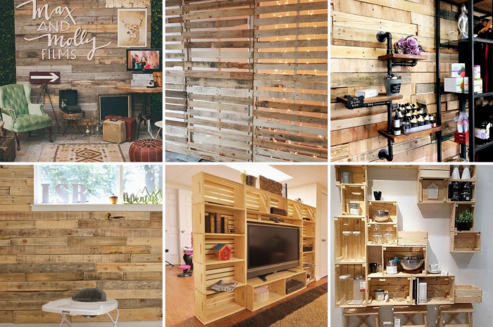 exemple habillage mur intérieur bois, idée comment décorer un mur intérieur avec bois recyclé, idée palette recyclage facile