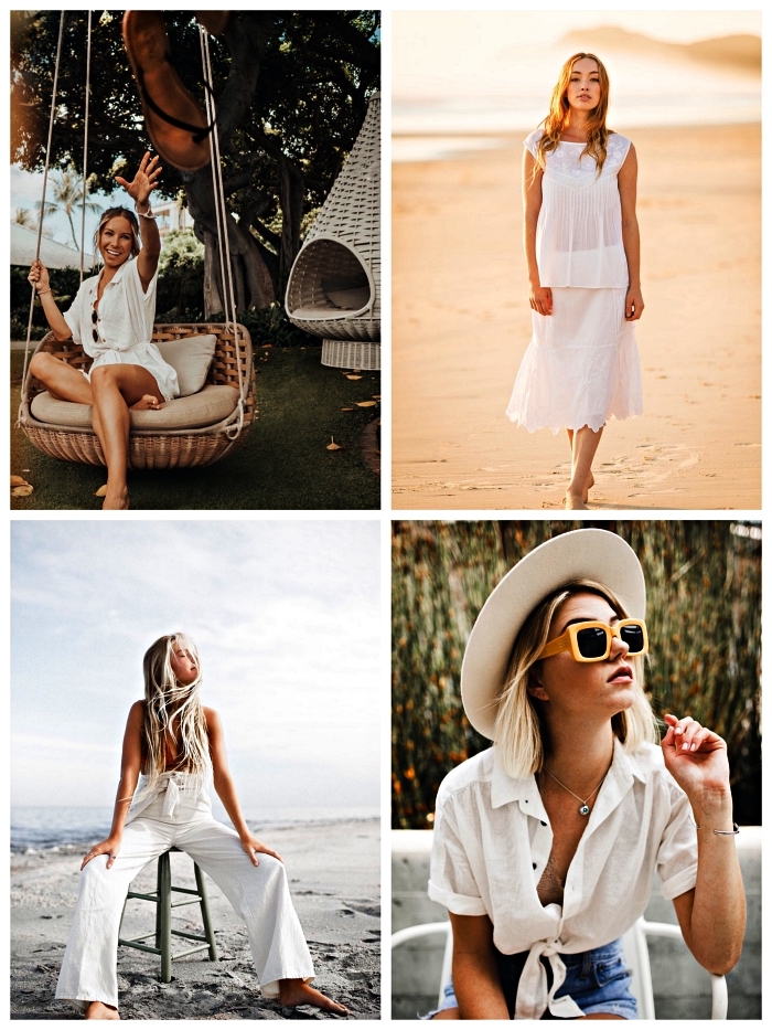 quatre idées de tenues de plage blanche pour une vision romantique et féminine à la plage ou à la piscine