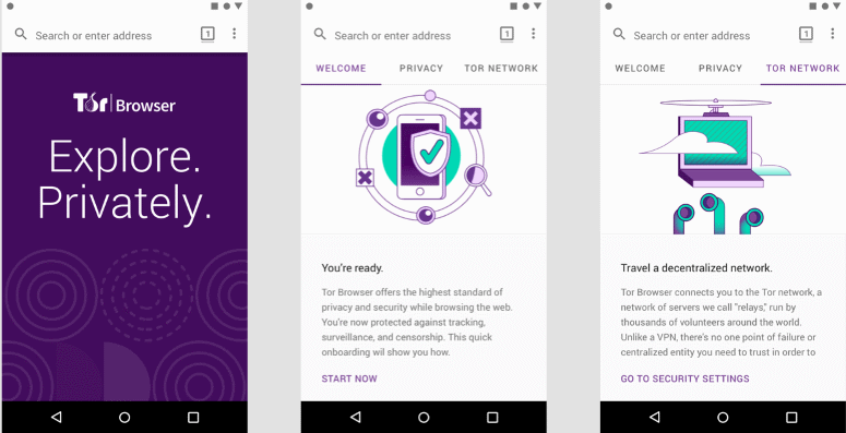 Image écran mobile pour lancement du navigateur Tor pour appareils Android