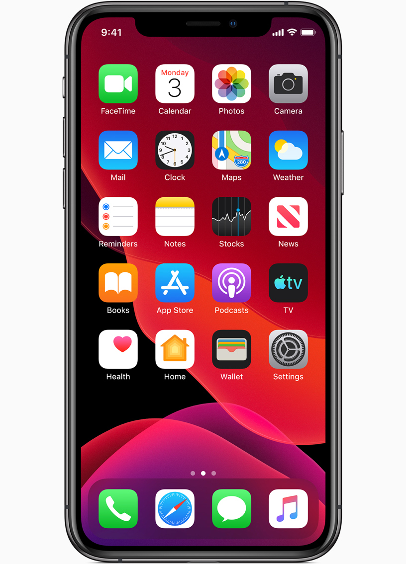 image du nouvel iOS 13 d'apple présenté lors du wwdc 2019 avec dark mode nuit disponible pour iPhone 6 et iPad 