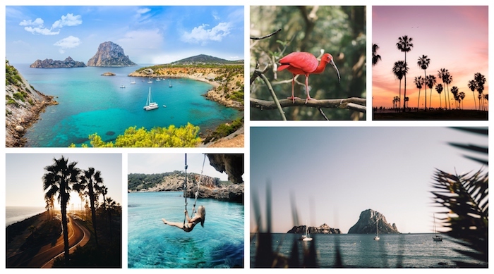 Collage des endroits paradisiaques, magnifique photo au bord de la mer, océan vue, fond d'écran été, fond d'écran stylé, magnifique photo