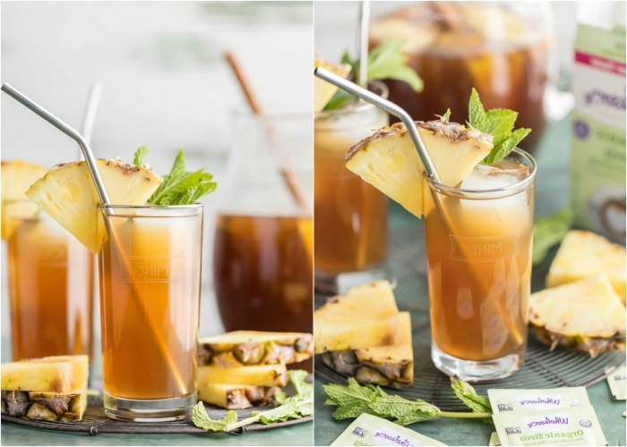 recette de thé glacé exotique à ananas, comment faire du thé à la menthe, idée boisson rafraîchissante au thé vert