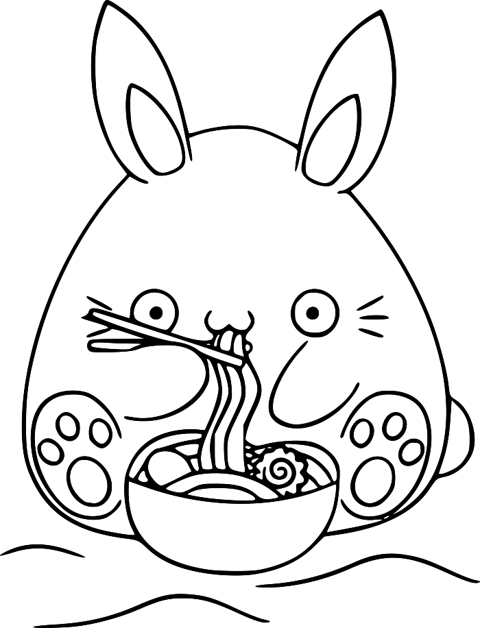 dessin pour coloriage maternelle personnage kawaii et un bol de ramen, activité de coloriage facile et amusante