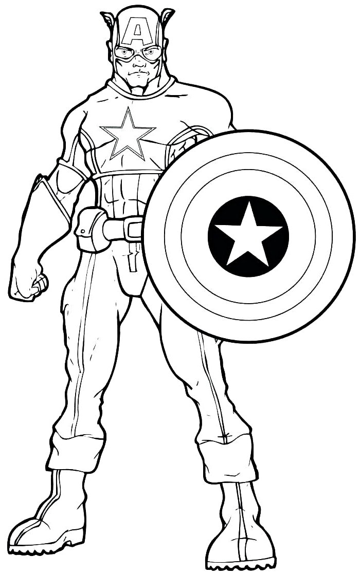 idée coloriage garçon sur le thème super héros, dessin à colorier gratuit super-héros et son bouclier
