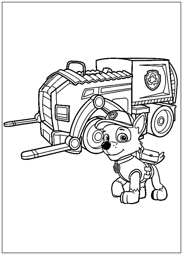 coloriage dessin animé pat patrouille, dessin à colorier gratuit rocky de pat patrouille et son camion de recyclage