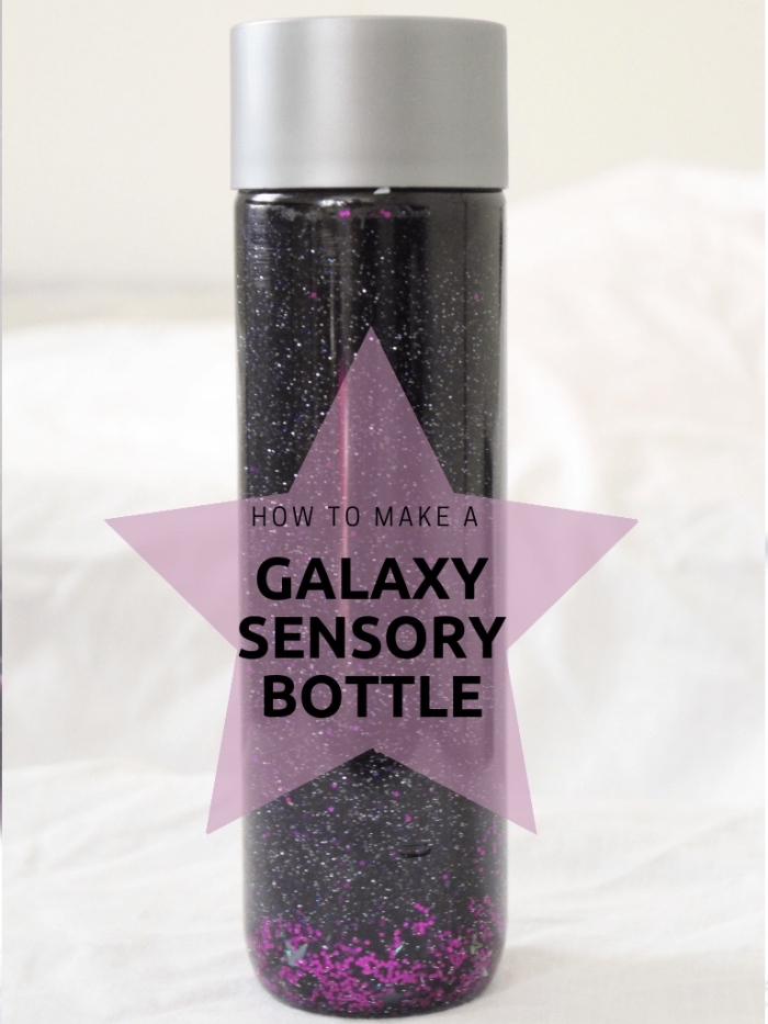 diy bouteille montessori sur thème galaxie, fabriquer une bouteille de retour au calme, activité manuelle facile pour enfants