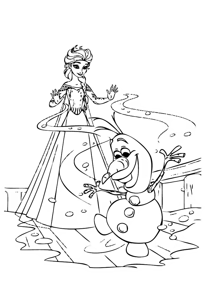dessin a colorier disney elsa et olaf de la reine des neiges, coloriage la reine des neiges avec elsa et olaf
