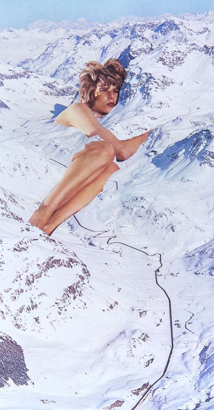 Femme au lit photo double exposition avec photo de montagne et la neige, photo swag, image swag pour fond d'écran original