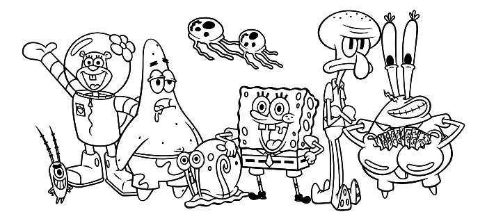 coloriage dessin animé l'éponge bob, dessin à colorier avec les personnages de l'éponge bob