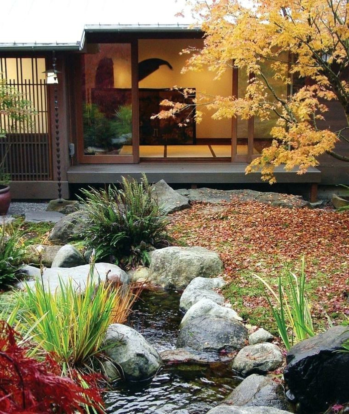 jardin japonais, pierres naturelles, maison style japonais, deco jardin contemporain, amenager son jardin japonais