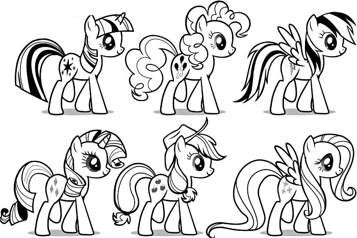 image a colorier avec les personnages préférés de my little pony, activité de coloriage licorne pour enfants 