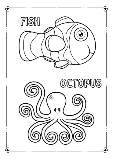 poisson et octopus a colorier dessin gratuit a imprimer