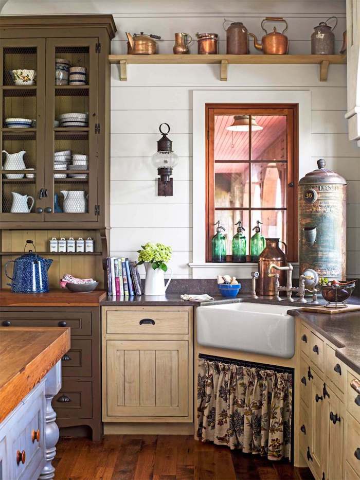 Aménagement petit espace, petite cuisine en bois style vintage, idée comment décorer la cuisine