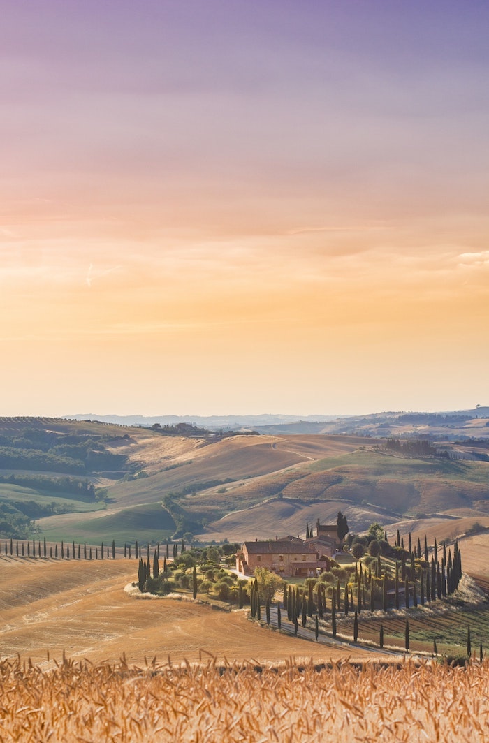 Toscane magnifique vue au coucher de soleil, été paysage, fond ecran paysage, image paysage, originale image