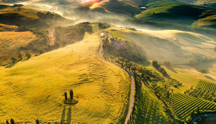 Toscane vue magnifique, image de paysage, fond d'écran tumblr, belle photo à choisir, chemin simple, photo de haut