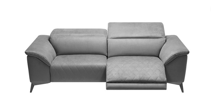Modèle de canapé relaxation couleur gris en polyester avec siège pivotant électrique de chez Crozatier