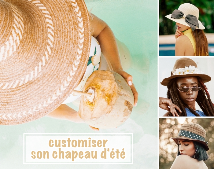 modèle capeline beige avec ruban, comment customiser un chapeau de plage, bricolage été facile et rapide