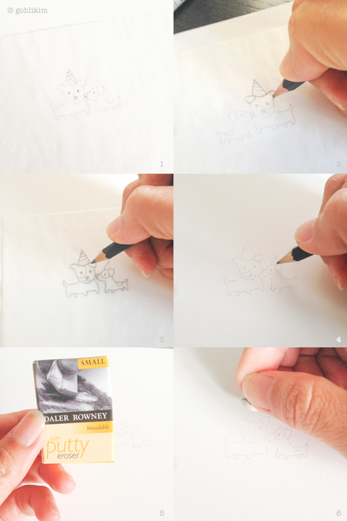 Comment dessiner un chien utilisant papier transparente, image anniversaire humour, dessin d'anniversaire