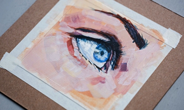 détails du visage à peindre à l'acrylique, conseils pour débuter la peinture à l'acrylique, comment peindre un oeil réaliste à l'acrylique